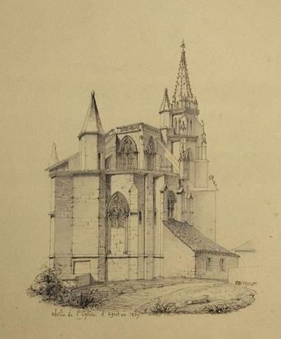 null F DUPHOT (Actif au XIXe siècle)
Abside de l'église d'Uzès en 1839
Mine de plomb.
26...