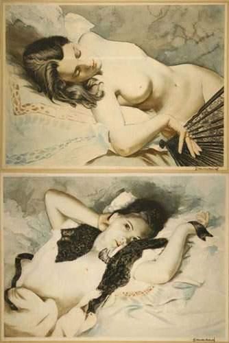 null Tchistovsky LEV (1902-1969)
Belles au lit 
Paire d'estampes, signée en bas à...