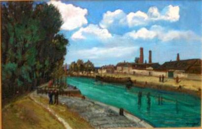 Alphonse QUIZET (1885-1955)
Le canal de l'Ourcq
Panneau.
27...