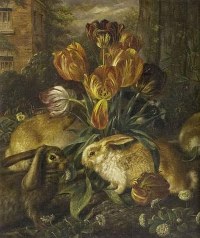 null Ecole FRANCAISE du XIXe siècle
Les lapins dans les tulipes
Toile.
Signé en bas...