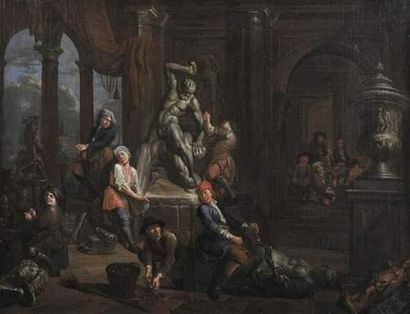 null Balthazar van den BOSSCHE (Anvers 1681 - 1715)
L'atelier du sculpteur
Toile.
67,5...