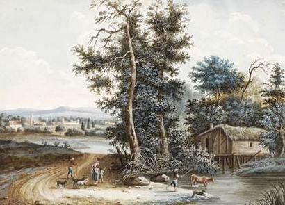 null Ecole Française du XVIIIème siècle
Village et château
Gouache.
16.5 x 22 cm