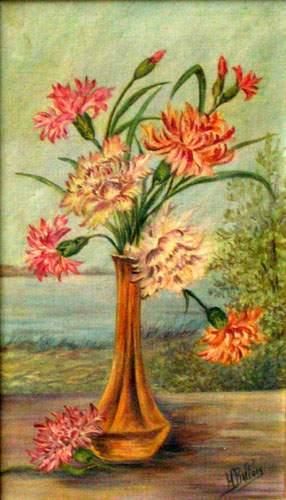 H. BILLON Vase de fleurs Toile. Signé en...