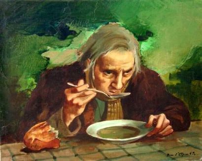 Jean D'ESPARBES (1898-1968) Vieillard mangeant...