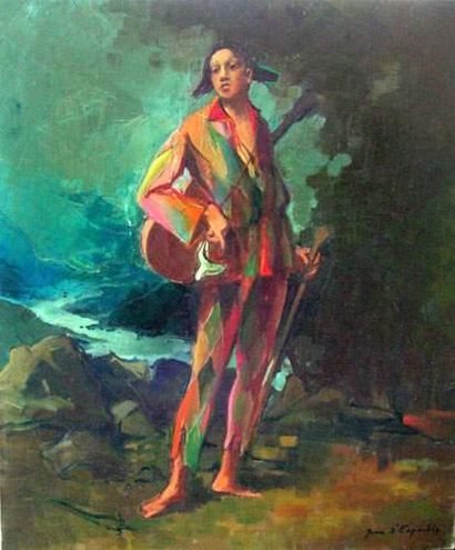 Jean D'ESPARBES (1898-1968) L'arlequin guitariste...