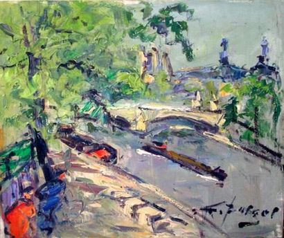 Georges BERGER (1908-1976)
Péniches sur Seine
Toile.
Signé...