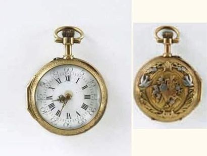 null Petite montre de col trois ors de style Louis XVI vers 1900
Mouvement cylindre,...