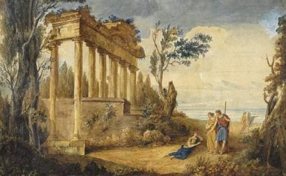 null Ecole FRANÇAISE de la fin du XVIIIe siècle
Vestige du temple olympien à Athènes
Aquarelle.
33.5...