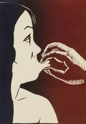 null Roland TOPOR (1938-1997)
Bouche que veux-tu ?
Linogravure.
Signé en bas à droite,...