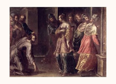 null école ESPAGNOLE vers 1690
Christ et la femme adultère
Toile.
91 x 125 cm
Sans...
