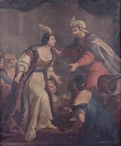 null école ITALIENNE du XVIIIe siècle
Salomon et la Reine de Saba
Sur sa toile d'origine.
183...