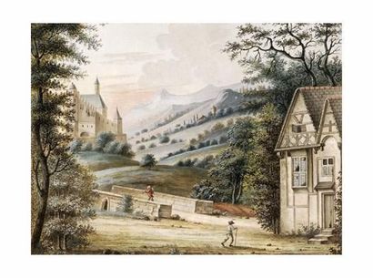 null École Française du XVIIIe siècle
Village et château
Gouache.
16,5 x 22 cm
R...