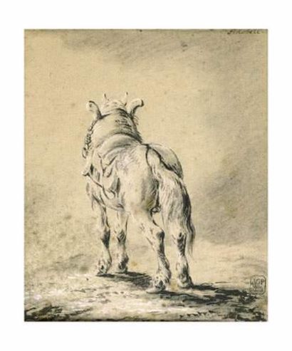 null Ferdinand KOBELL
(Mannheim 1740 - Munich 1799)
Cheval de dos
Lavis gris, rehauts...