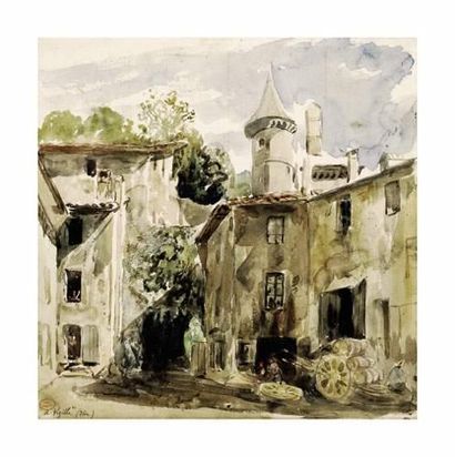 null Paul HUET (Paris 1803-1869)
Vue de Vizille
Aquarelle.
Cachet de vente en bas...