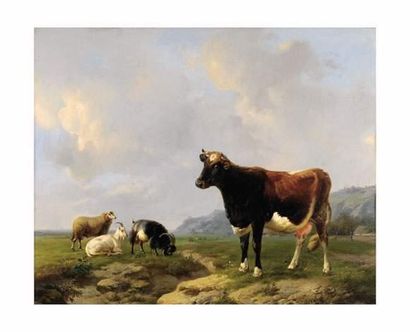 null Louis-Marie ROBBE
(Courtrai 1806 - Bruxelles 1887)
Vache et moutons dans une...