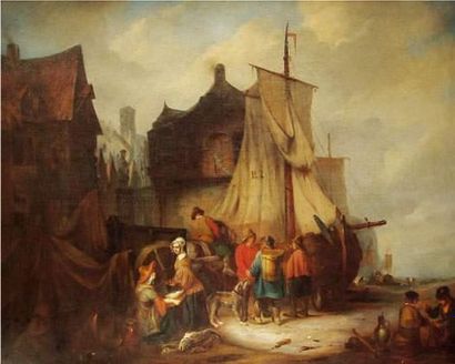  Attribué à Eugène-Modeste-Edmond LEPOITTEVIN (1806-1870) Le retour des pêcheurs...