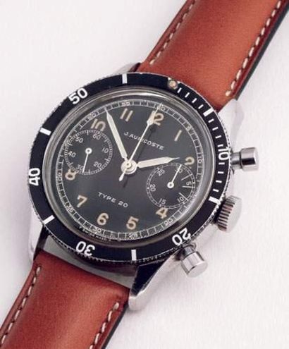 null J. AURICOSTE (chronographe type 20), vers 1970
Rare chronographe en acier de...