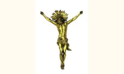 null Christ en croix en bronze ciselé et doré, perizonium orné de fleurs.
XVIIIe...