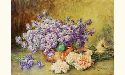 null Madeleine LEMAIRE (1845-1928)
Vase aux giroflées et jeté d'œillets
Aquarelle....