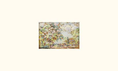 null Emmanuel de LA VILLEON (1858-1944)
Cognassiers en fleurs
Huile sur panneau,...