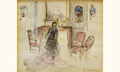 null Henri Lebasque (1865-1937)
Jeune fille devant la cheminée
Crayon et aquarelle,...
