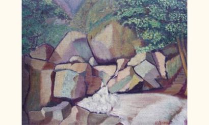 Roger BERTIN (né en 1915) Les rochers Huile...