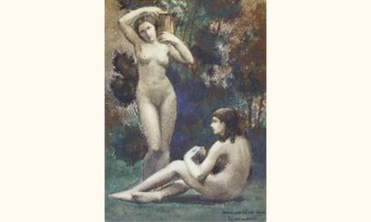 null Émile BRACQUEMOND (1889-1970) deux nus dans un paysage
Gouache, signée et dédicacée...