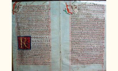 null Espagne, XVIe siècle
Double feuillet d'un manuscrit sur parchemin ; texte recto...