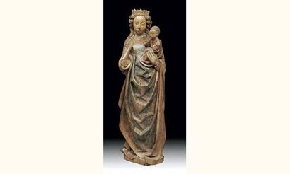 Belle Vierge à l'Enfant en chêne sculpté...