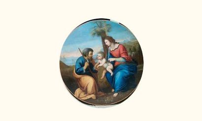 null École FRANÇAISE du XIXe siècle, d'après RAPHAEL
Sainte Famille au palmier 
Panneau...