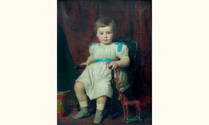 null Léon BRUNEL-ROCQUE (1822-1871)
Portrait d'enfant au tambour et au cheval de...