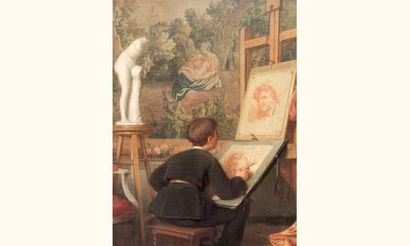 null Léon BRUNEL-ROCQUE (1822-1871)
La leçon de dessin 
Sur sa toile d'origine.
41...