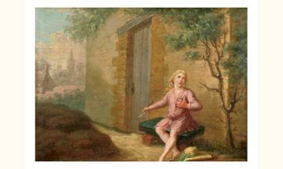 null École FLAMANDE du XVIIIe siècle
Enfant assis devant une maison de village
Panneau...