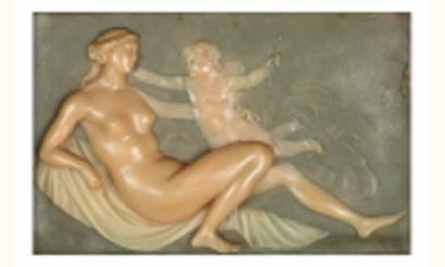 null J. FRANCESHI (1825-1893)
Vénus et l'Amour 
Bas-relief en cire.
14 x 21,5 cm