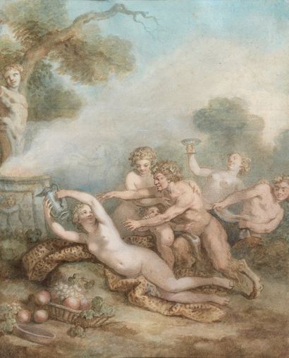 Jacques - Philippe Caresme (Paris 1734 - 1796) Bacchanale Pierre noire, aquarelle...