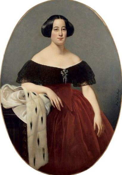 Augustin van den Berghe (Bruges 1756 - Beauvais 1836) Portrait de femme au manteau...