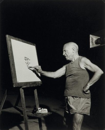 André Villers Picasso, 1955 Tirage argentique d'époque Signé au feutre noir sous...