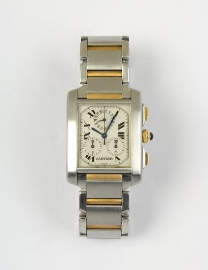 CARTIER "TANK FRANCAISE CHRONOGRAPHE". Bracelet montre chronographe en or jaune et...