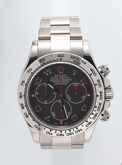 ROLEX "OYSTER PERPETUAL COSMOGRAPH DAYTONA". Bracelet-montre chronographe en or gris....