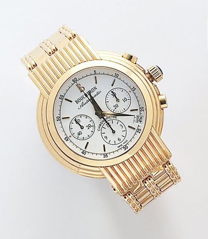 BOUCHERON "SOLYS". Bracelet-montre chronographe en or jaune à bracelets interchangeables...