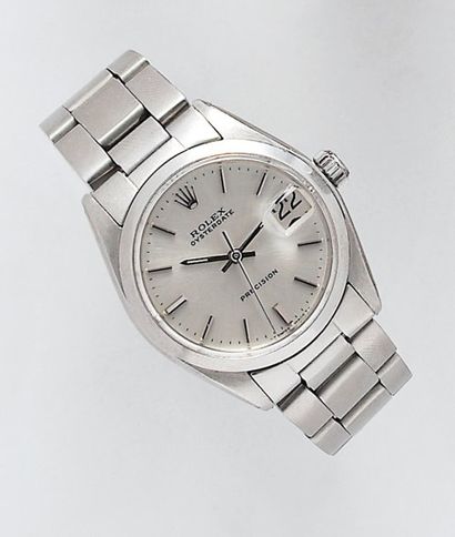 ROLEX "OYSTER DATE PRECISION JUNIOR". Bracelet-montre en acier. Cadran gris. Date....