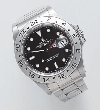 ROLEX «OYSTER PERPETUAL DATE EXPLORER II». Bracelet montre en acier. Cadran noir....