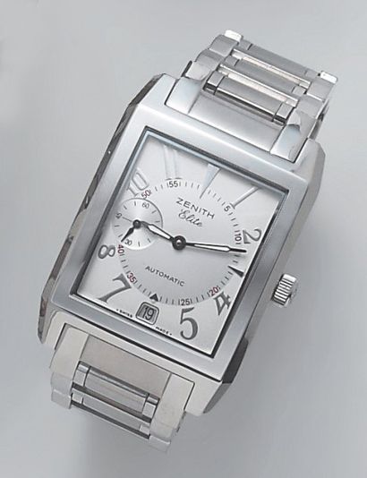 ZENITH «ELITE». Bracelet montre en acier. Cadran gris. Date. Trotteuse à 9 h. Mouvement...