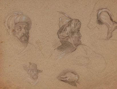 Attribué à Emmanuel PHILIPOTEAUX (Paris 1815-1884) Etudes de personnages orientaux...
