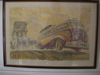 GEO HAM Fédération des Transports Routiers 1948. 52 x 74. Lithographie encadrée.
