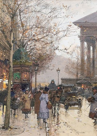 EUGÈNE GALIEN LALOUE (1854-1941) "Boulevard des Capucines, vers l'Eglise de la Madeleine"(détail)...