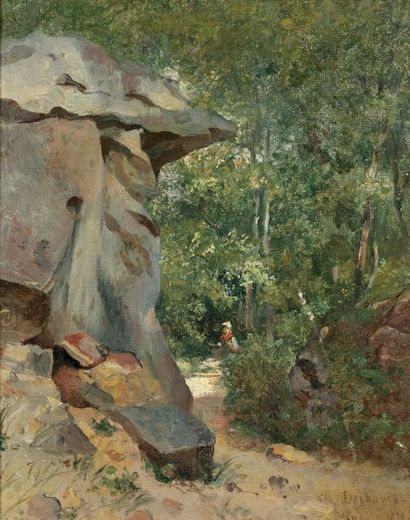 DESHAYES Charles Félix Edouard (1831-1895) « Rochers dans la forêt de Fontainebleau...