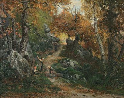 VERON Alexandre René (1826-1897) « Déboisage en forêt de Fontainebleau » Huile sur...