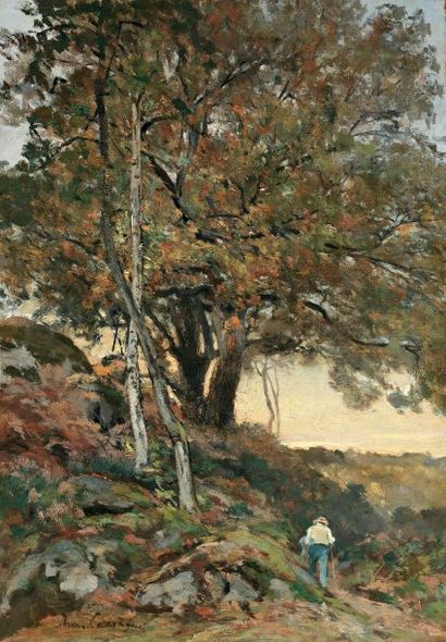 CASSAGNE Armand Theophile ( 1823-1907) « Forêt de Fontainebleau, la Croix du Calvaire...