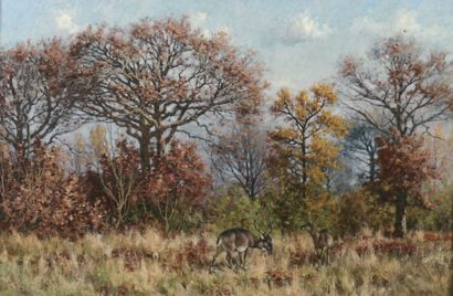 BAIRD William Baptiste (1847-1917) « La forêt de Fontainebleau » Huile sur toile....